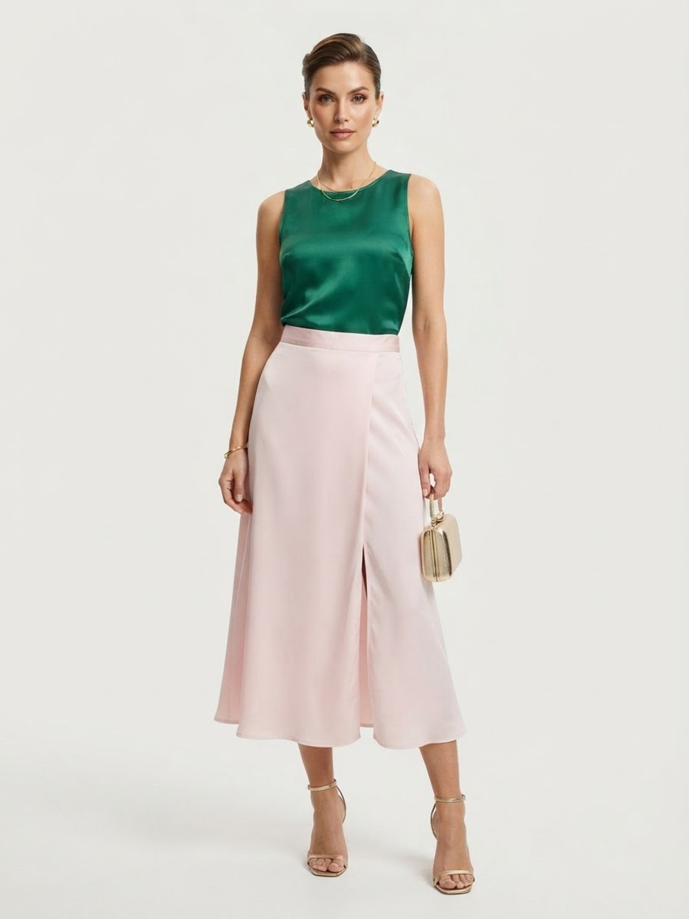 NWT H&M Blush Pink Wrap Front Flowy Midi Skirt US 2 XS